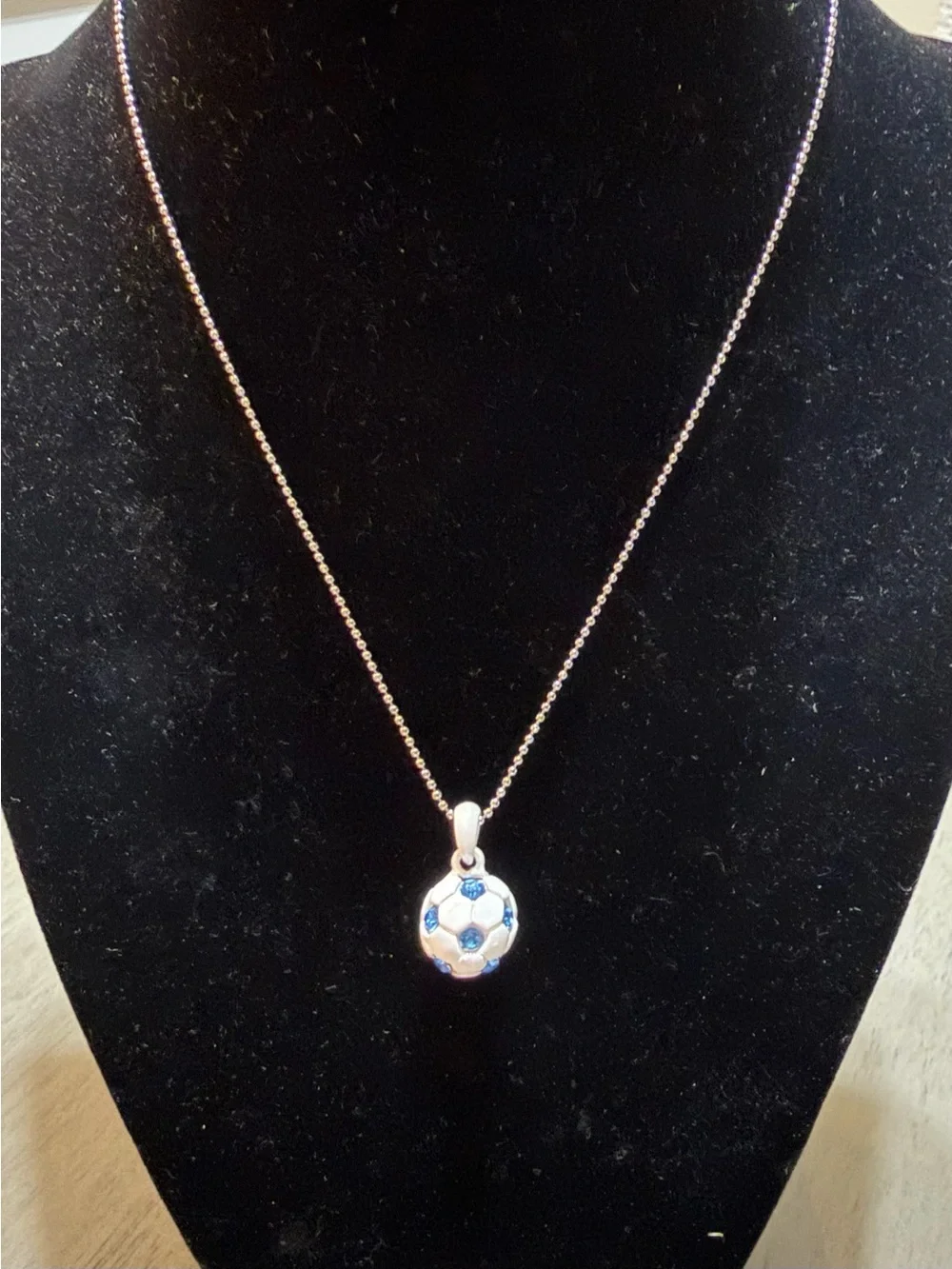 Soccer Ball Pendant Necklace - Blue/White
